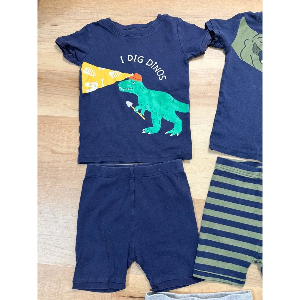 Old Navy 5T Dinosaur Pajama Set 5pc T-Rex Graphic Tees and Shorts Navy Gray